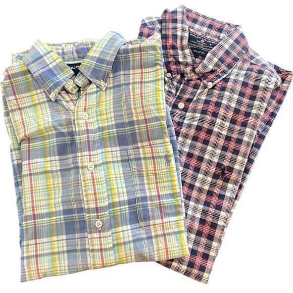 RALPH LAUREN SPORT Bundle of 2 Plaid Short Sleeve Button Down Lightweight LARGE - Picture 1 of 9